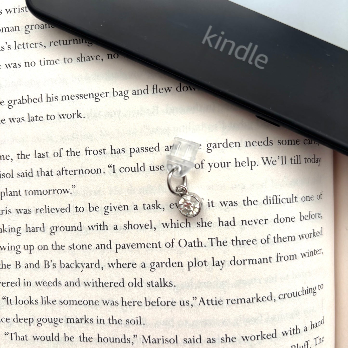 E-reader dust plug zilveren steen
