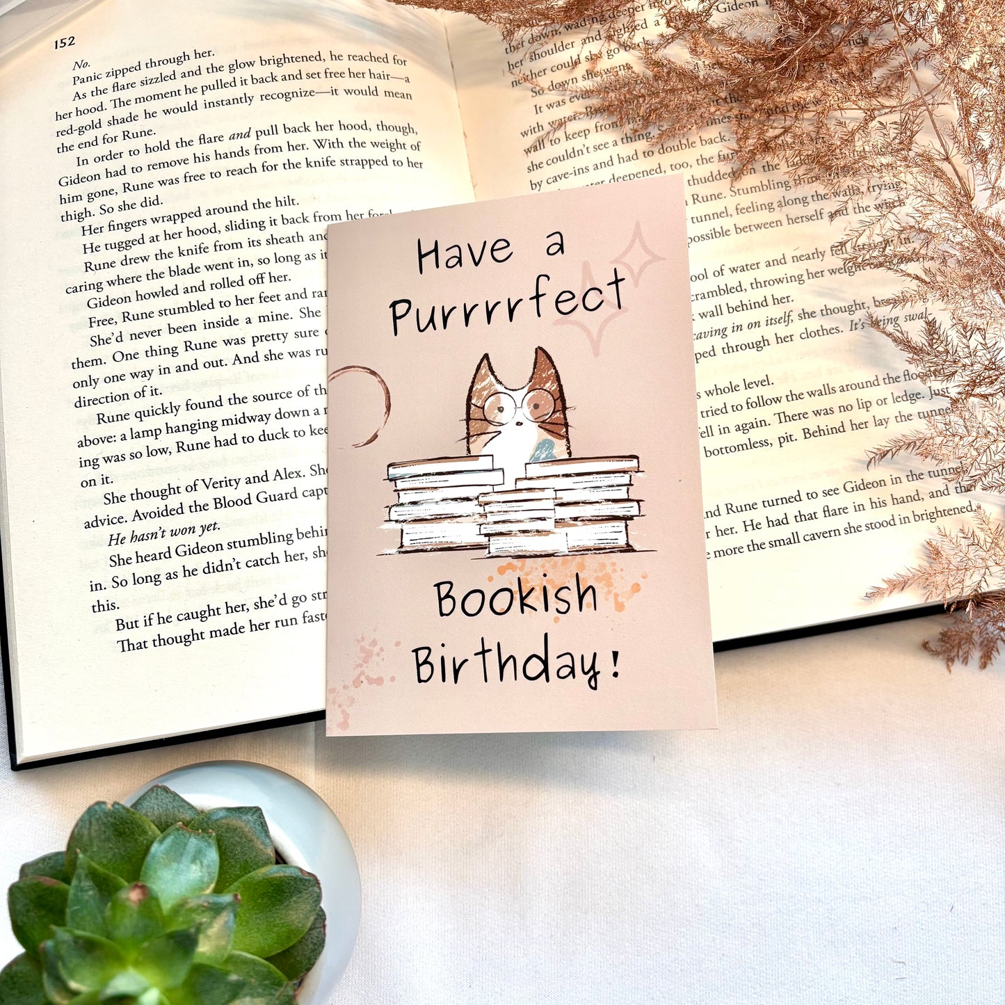 Bookish Wenskaart Reading Cat